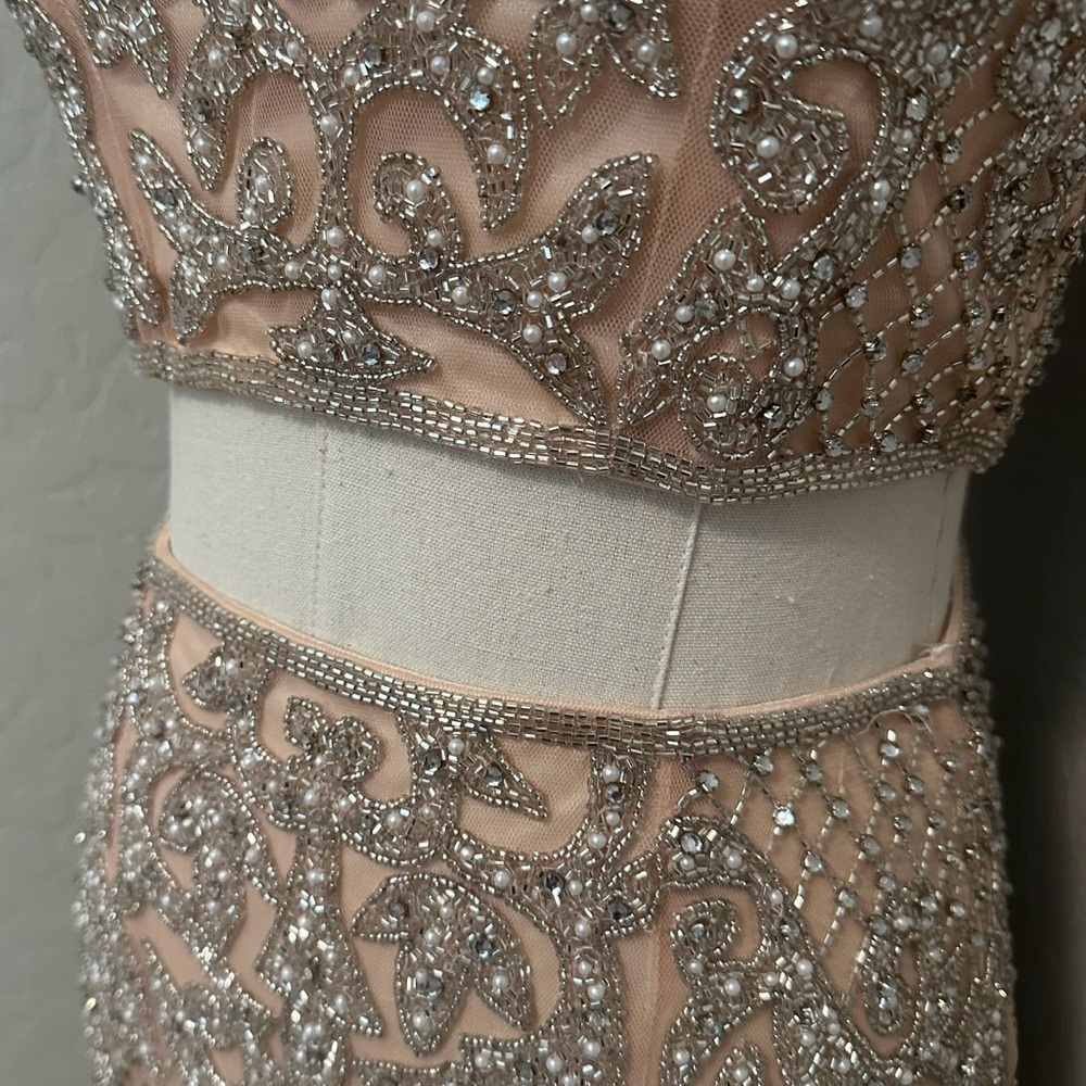NEW PRIMAVERA BLUSH SZ 4 BEADED TWO PIECE TIE BACK FORMAL COCKTAIL DRESS - Picture 5 of 16